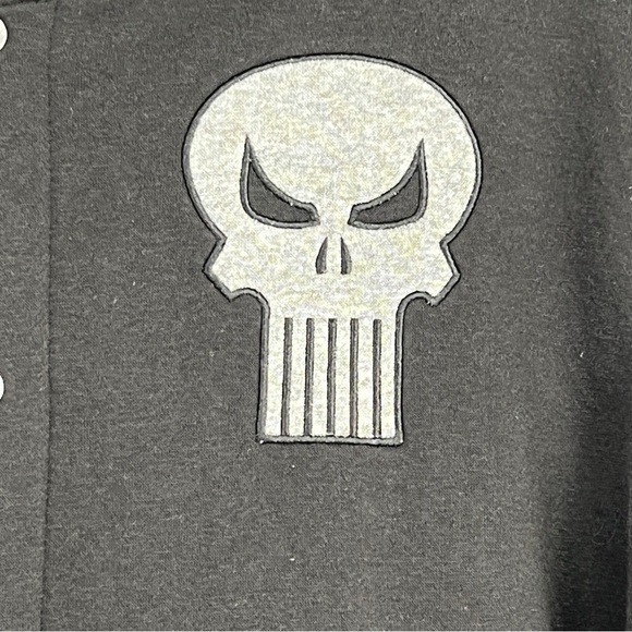 MARVEL Men's Varsity Jacket The Punisher Snap Button Skull Black Gray Size L - Picture 7 of 7